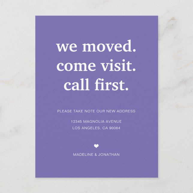 Modern Minimalist Purple We've Moved Moving Announcement Postcard (Front)