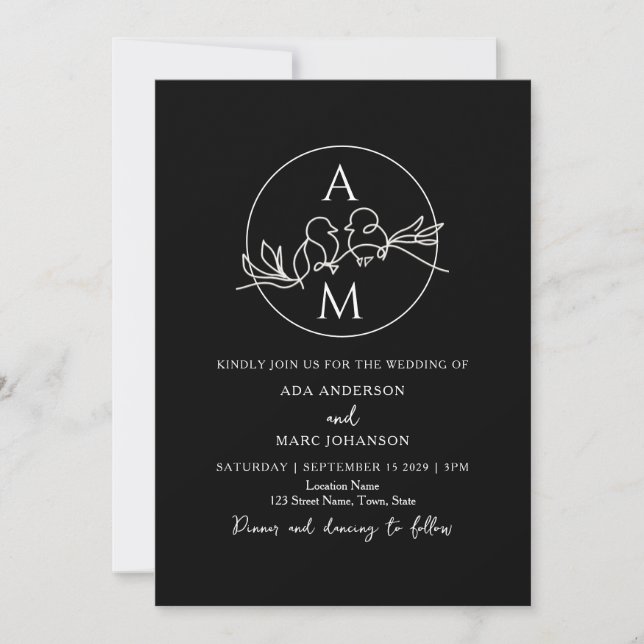 Modern Minimalist QR Code Black Wedding Invitation (Front)