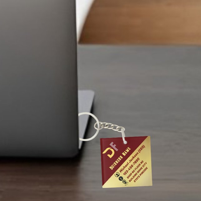 Modern Minimalist QR Code Buisness Logo Golden  Keychain (Creator Uploaded)