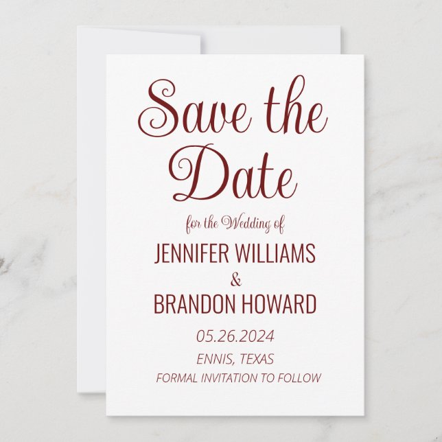 Modern Minimalist QR Code Burgundy Elegant Wedding Save The Date (Front)