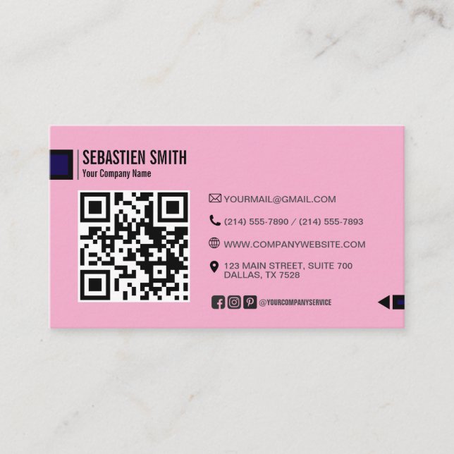 Modern Minimalist QR Code Business Card - Pink  (Front)