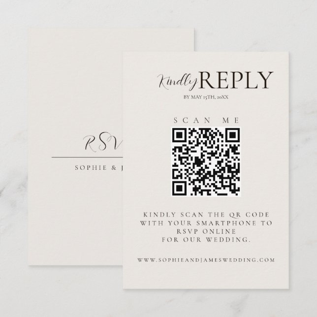 Modern Minimalist QR Code Calligraphy RSVP Card (Front/Back)