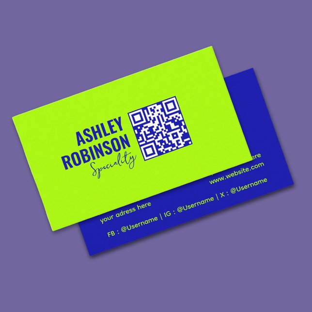 Modern Minimalist QR code electric lime Business Card (Simple design, vibrant color for bold Business Card)