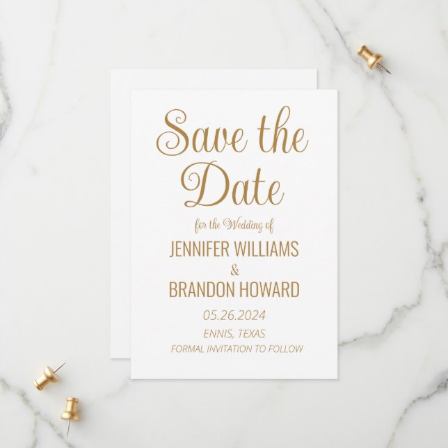 Modern Minimalist QR Code Gold Elegant Wedding Save The Date (Front/Back In Situ)