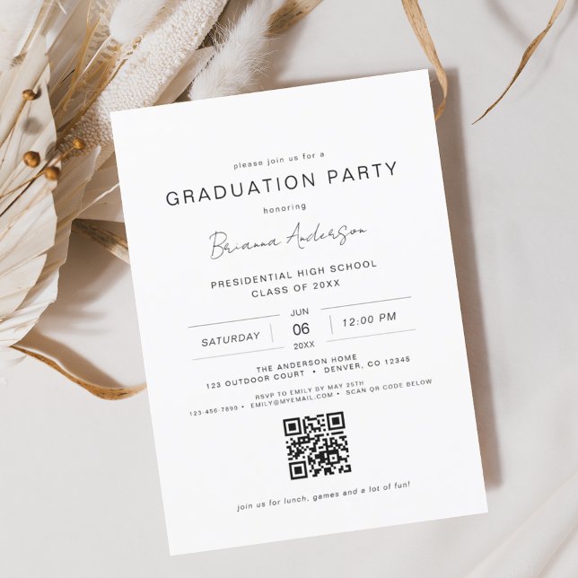 Modern Minimalist QR Code Graduation Party Invitation (Creator Uploaded)