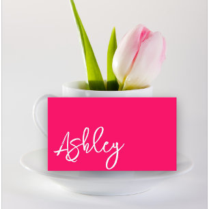 Modern Minimalist QR code hot pink lettering Business Card