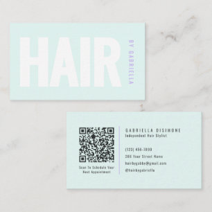 Modern Minimalist QR Code Mint Green Hair Stylist  Business Card