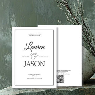 Modern Minimalist QR Code Names Calligraphy Black Invitation
