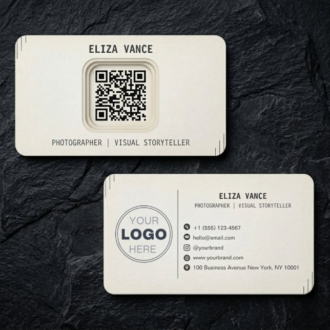 Modern Minimalist QR Code Photographer Business Card (Modern QR Code Business Card for Photographers | Link Your Portfolio Instantly)