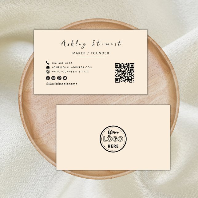 Modern Minimalist Qr Code Professional Logo Boho Business Card (Creator Uploaded)