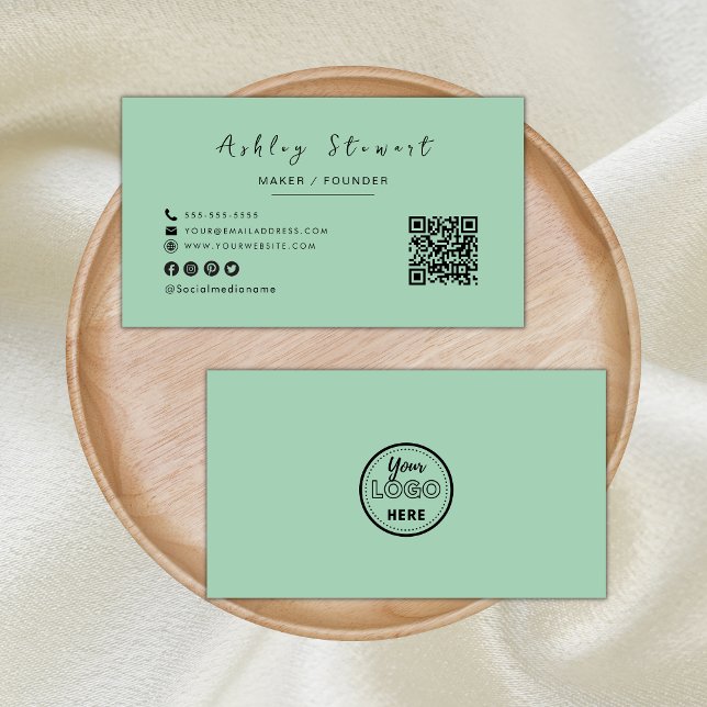 Modern Minimalist Qr Code Professional Logo Green Business Card (Creator Uploaded)