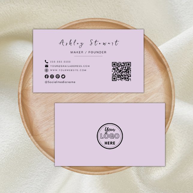 Modern Minimalist Qr Code Professional Logo Purple Business Card (Creator Uploaded)