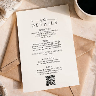 Modern Minimalist Qr Code Wedding Details Enclosure Card