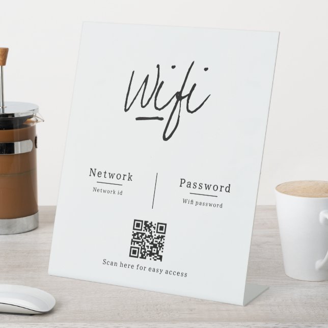 Modern Minimalist QR Code Wifi Network Password Pedestal Sign (In SItu)
