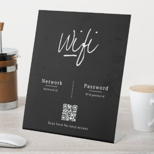 Modern Minimalist QR Code Wifi Network Password Pedestal Sign