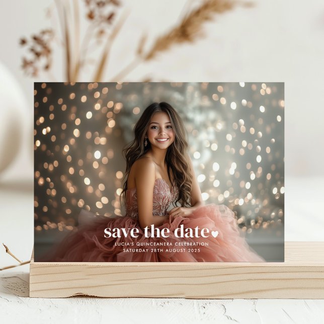 Modern Minimalist Quinceañera Photo Save The Date Invitation (Zazzle Modern Minimalist Quinceañera Photo Save The Date)