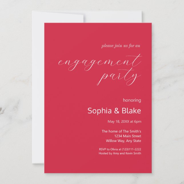 Modern Minimalist Raspberry Engagement Party Invitation (Front)