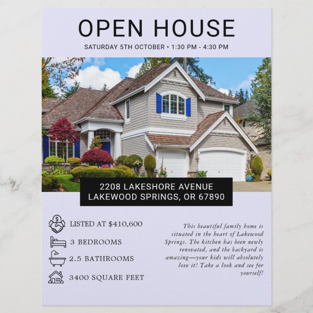 Modern Minimalist Real Estate Open House Flyer (Front)