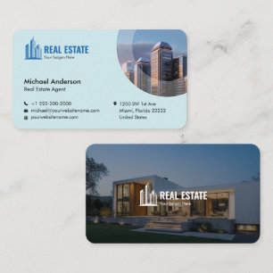 Modern Minimalist Real Estate Photo Light Blue Business Card