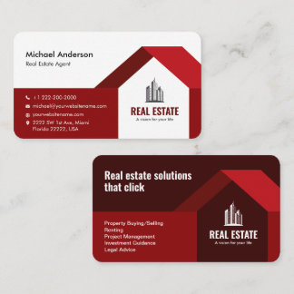 Modern Minimalist Real Estate Red Business Card