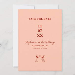 Modern Minimalist Red and Coral Wedding Save The Date