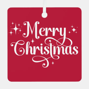 Modern Minimalist Red and White Christmas Photo Metal Ornament