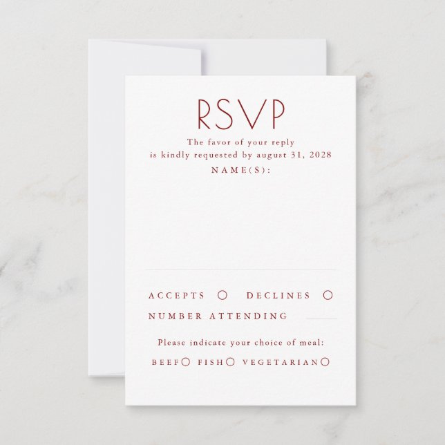 Modern Minimalist Red and White Wedding RSVP (Devant)