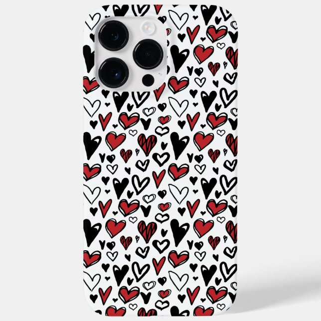 Modern Minimalist Red, Black and White Hearts  Case-Mate iPhone Case (Back)