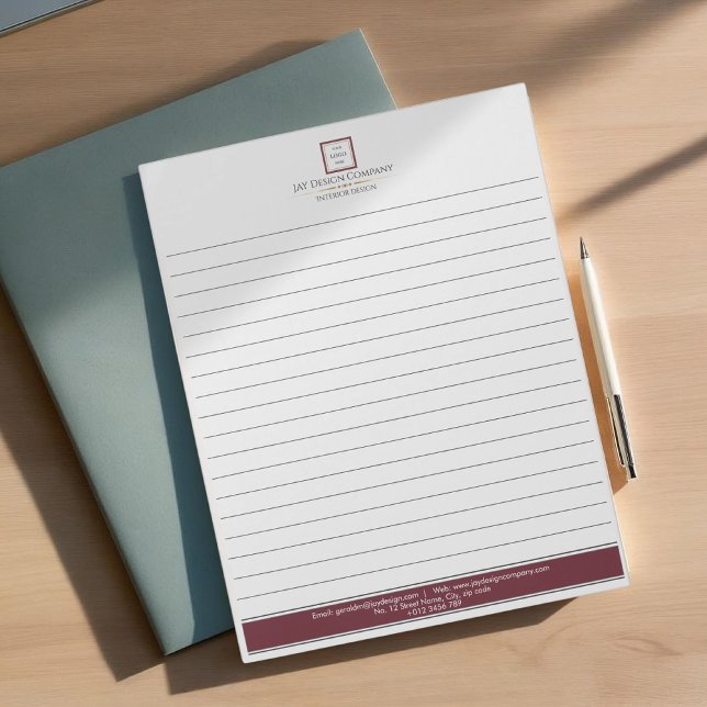 Modern Minimalist Red Border Logo Business Notepad (Creator Uploaded)