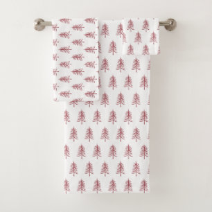 Modern Minimalist Red Christmas Tree  Bath Towel Set