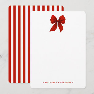 Modern Minimalist Red Coquette Bow & Stripes Card