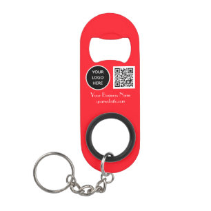 Modern Minimalist Red Custom logo QR Code Keychain Bottle Opener