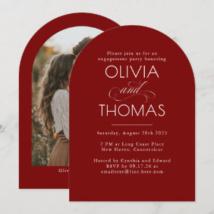 Modern Minimalist Red Engagement Party Photo Invitation