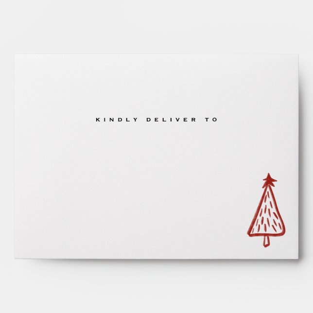 Modern Minimalist Red Festive Christmas Tree Envelope (Front)