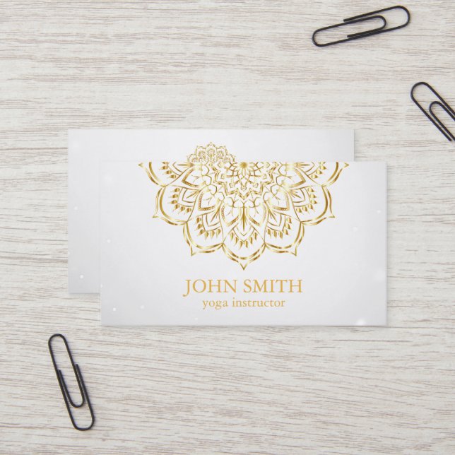 Modern Minimalist Red Gold Lotus Yoga Instructor B Business Card (Front/Back In Situ)