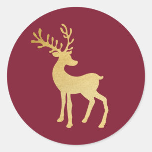 Modern Minimalist Red & Golden Reindeer Christmas Classic Round Sticker