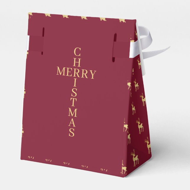 Modern Minimalist Red & Golden Reindeer Christmas  Favor Box (Back Side)