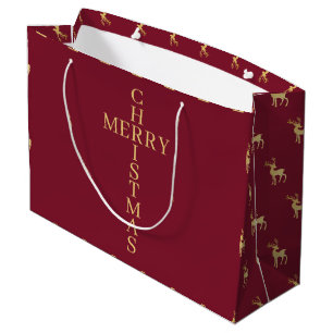 Modern Minimalist Red & Golden Reindeer Christmas Large Gift Bag