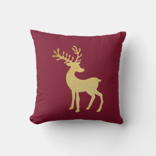 Modern Minimalist Red & Golden Reindeer Christmas  Throw Pillow
