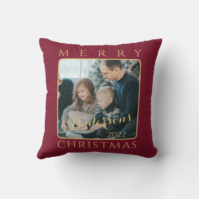 Modern Minimalist Red & Golden Reindeer Christmas Throw Pillow (Back)