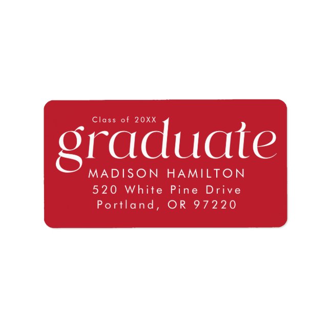 Modern Minimalist Red Graduation Return Address Label (Front)