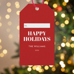 Modern Minimalist Red Happy Holidays Gift Tags