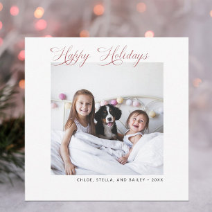 Modern Minimalist Red Happy Holidays Photo Holiday Card