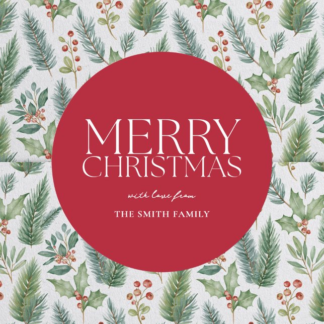 Modern Minimalist Red Merry Christmas Classic Round Sticker (Creator Uploaded)