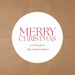 Modern Minimalist Red Merry Christmas Classic Round Sticker<br><div class="desc">Create your own personalized Christmas stickers with minimalist design and modern typography in red and white colour.</div>