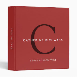 Modern Minimalist Red Monogram Binder