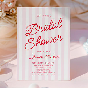 Modern Minimalist Red Pink Stripes Bridal Shower Invitation