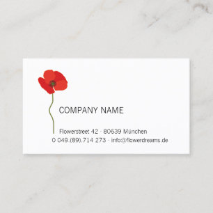 Modern Minimalist Red Poppy Floral. Business Card