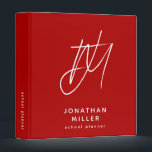 Modern Minimalist Red School Planner Binder<br><div class="desc">Stay organized and stylish with this personalized modern minimalist red school planner binder. The unique brush script 2 initial monogram with the name and planner below in a modern sans serif font makes this binder stand out from the rest. The spine text is customizable, making it easy to identify the...</div>
