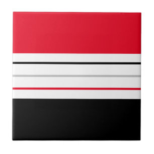 Modern Minimalist Red White Black Bold Lines Tile